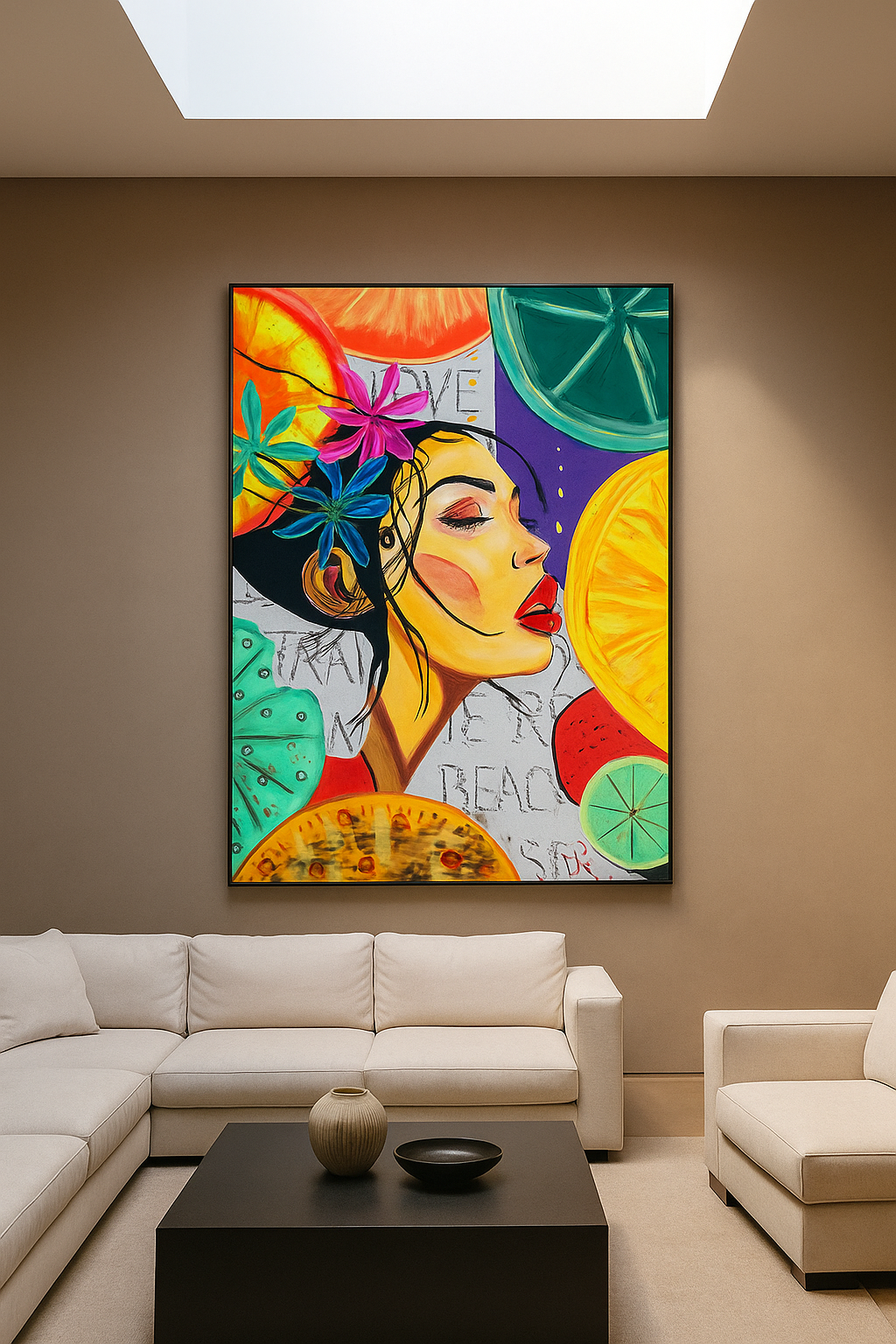 Simulación en salón moderno